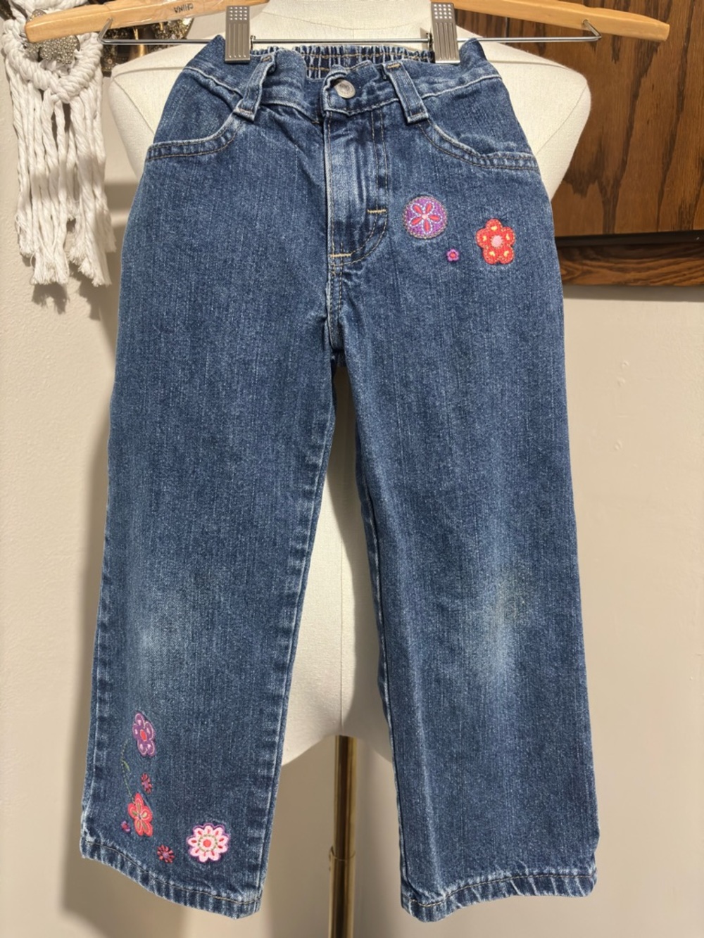 Lee Vtg Embroidered Floral Jeans Girls Size 4 Straight Leg